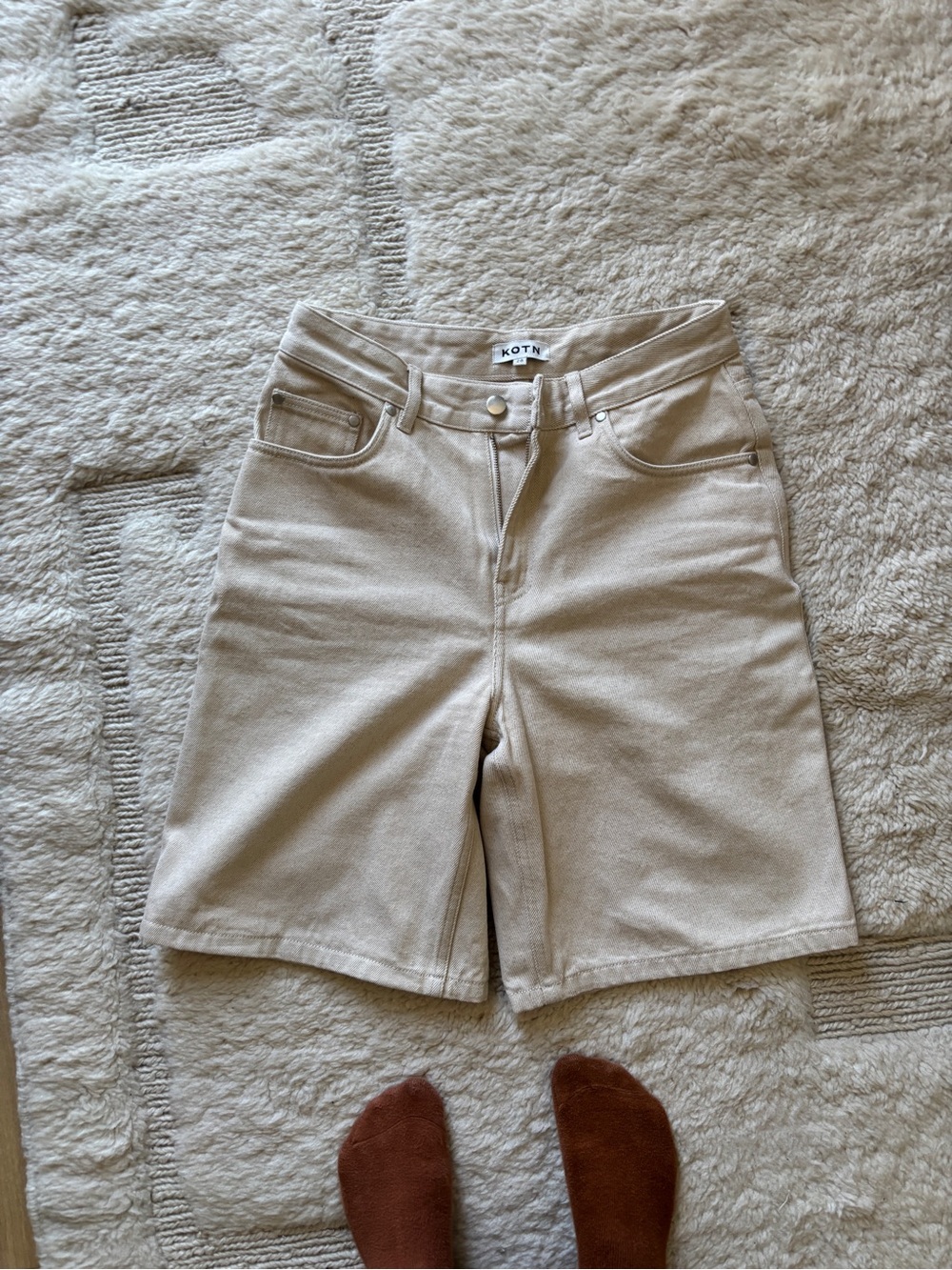 KOTN unisex anti-fit cream high-rise bermuda denim shorts